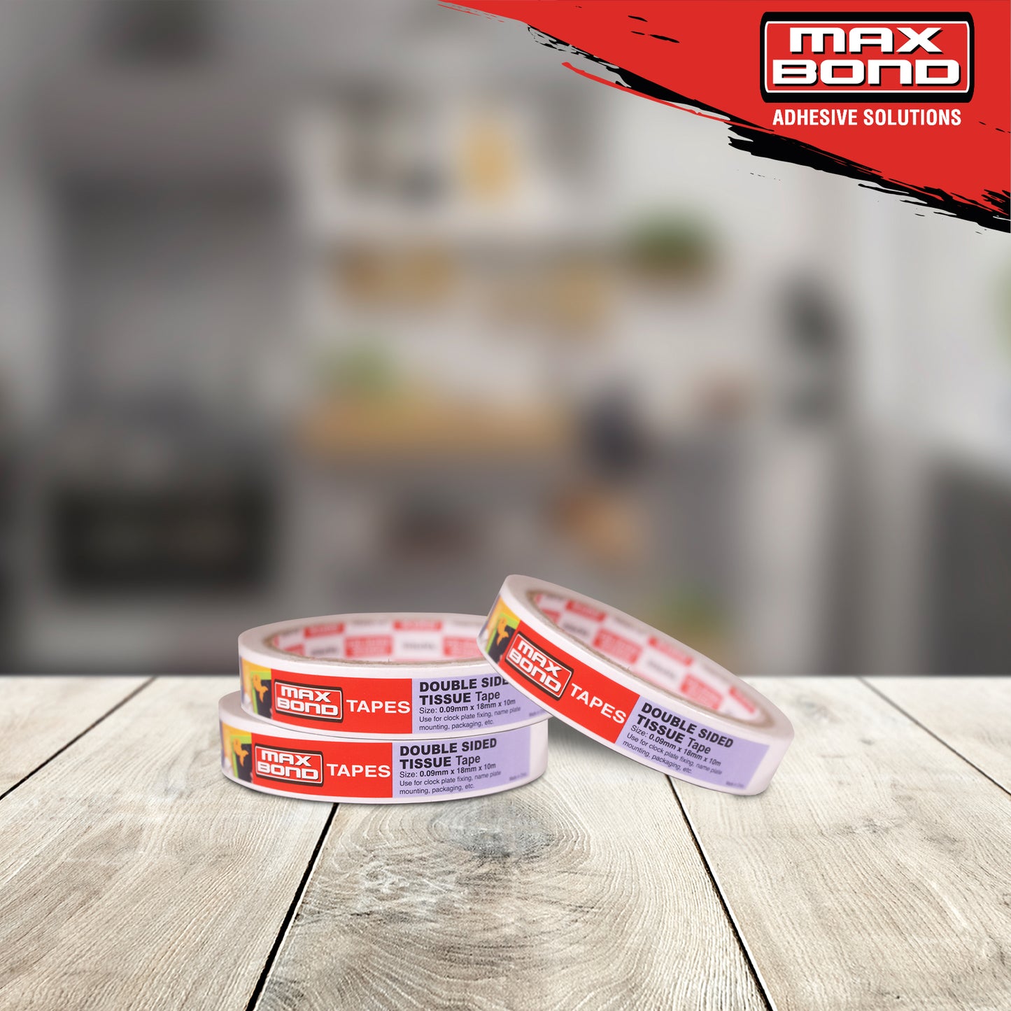 MAX BOND Double Sided Tissue Tape (0.09mm x 18mm x 10m)