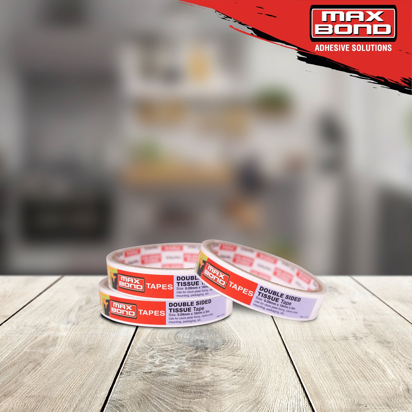MAX BOND Double Sided Tissue Tape (0.09mm x 18mm x 5m)