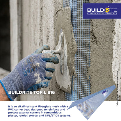 BUILDRITE TOFIL 816 CORNER GUARD - Alkali-Resistant Coated Fiberglass Mesh with PVC Corner Bead