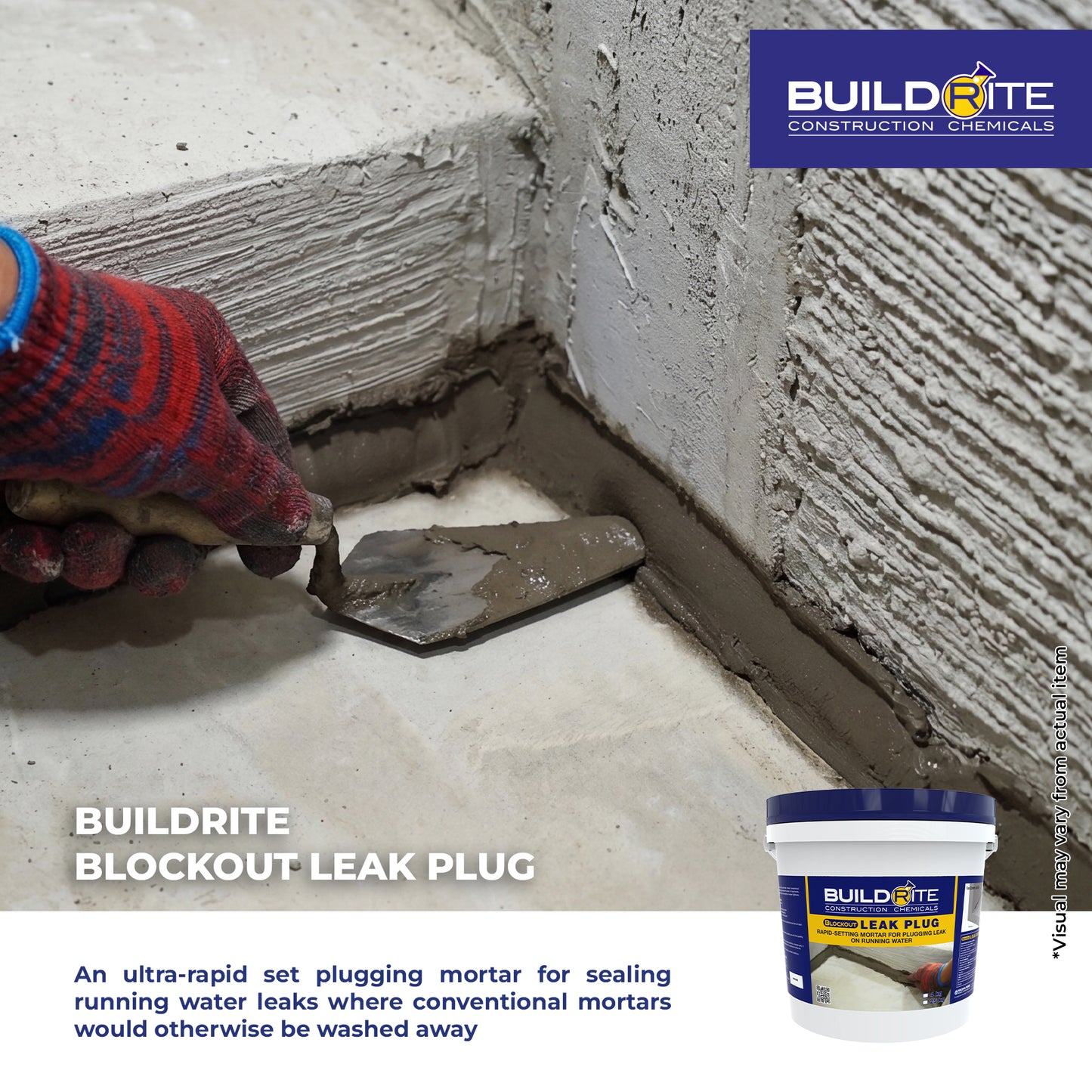 BLOCKOUT LEAK PLUG - Rapid-Setting Mortar for Plugging Leak on Running Water
