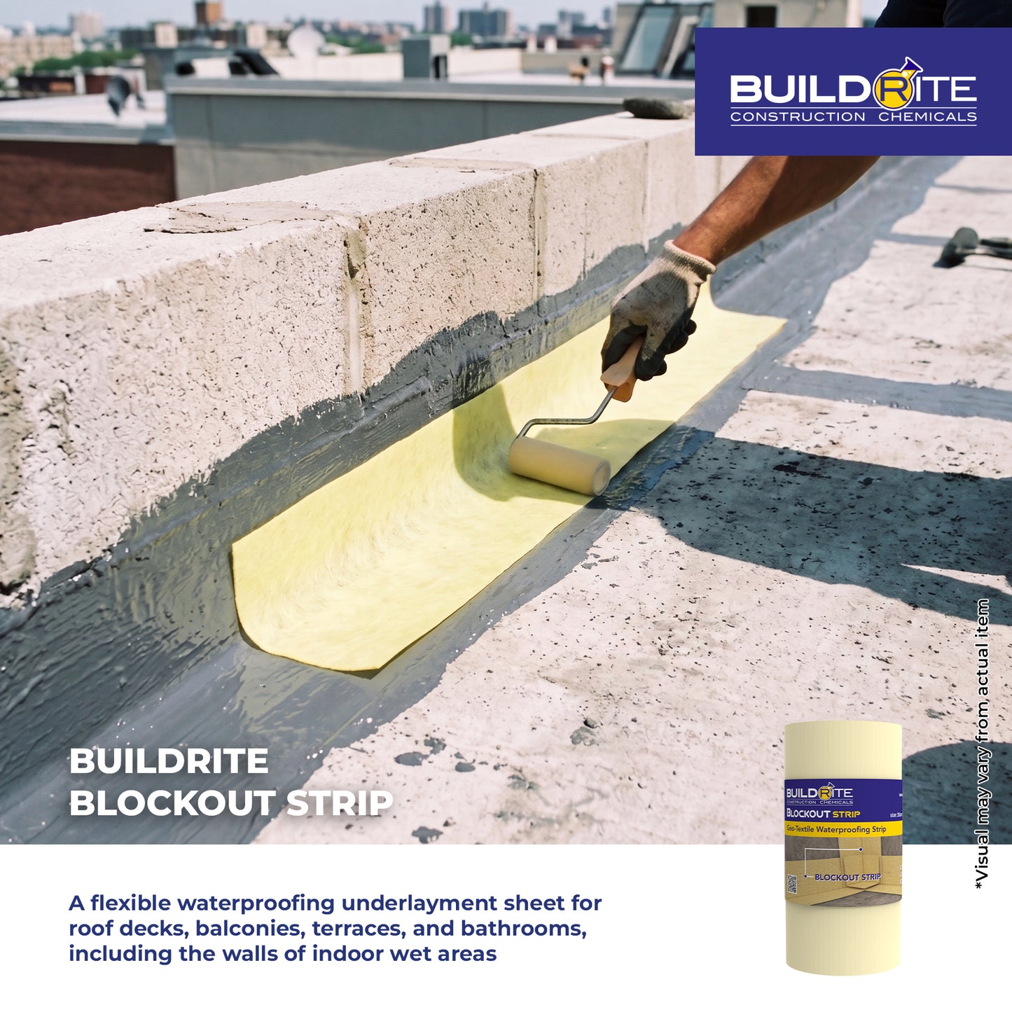 BUILDRITE BLOCKOUT STRIP 20CM x 10M ROLL - Geo-Textile Waterproofing Strip