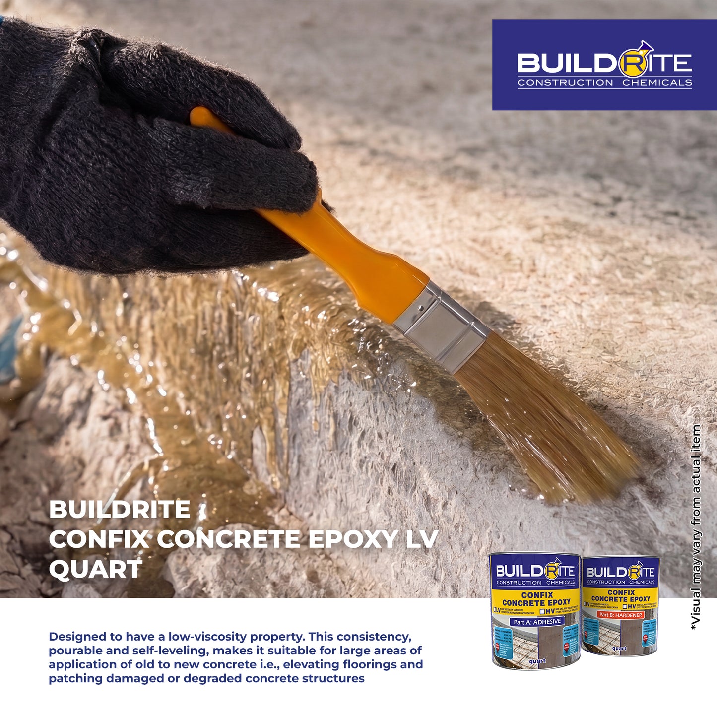 BUILDRITE CONFIX CONCRETE EPOXY LV QUART SET - Low Viscosity Epoxy Bonding Agent for Old to New Concrete