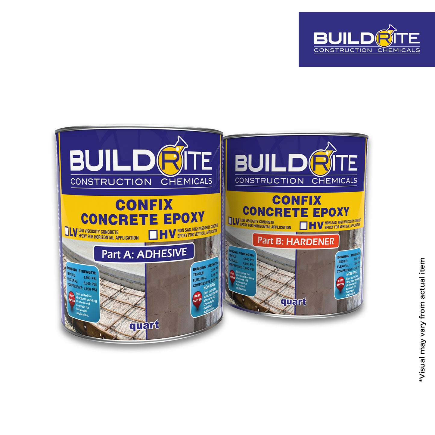 BUILDRITE CONFIX CONCRETE EPOXY LV QUART SET - Low Viscosity Epoxy Bonding Agent for Old to New Concrete