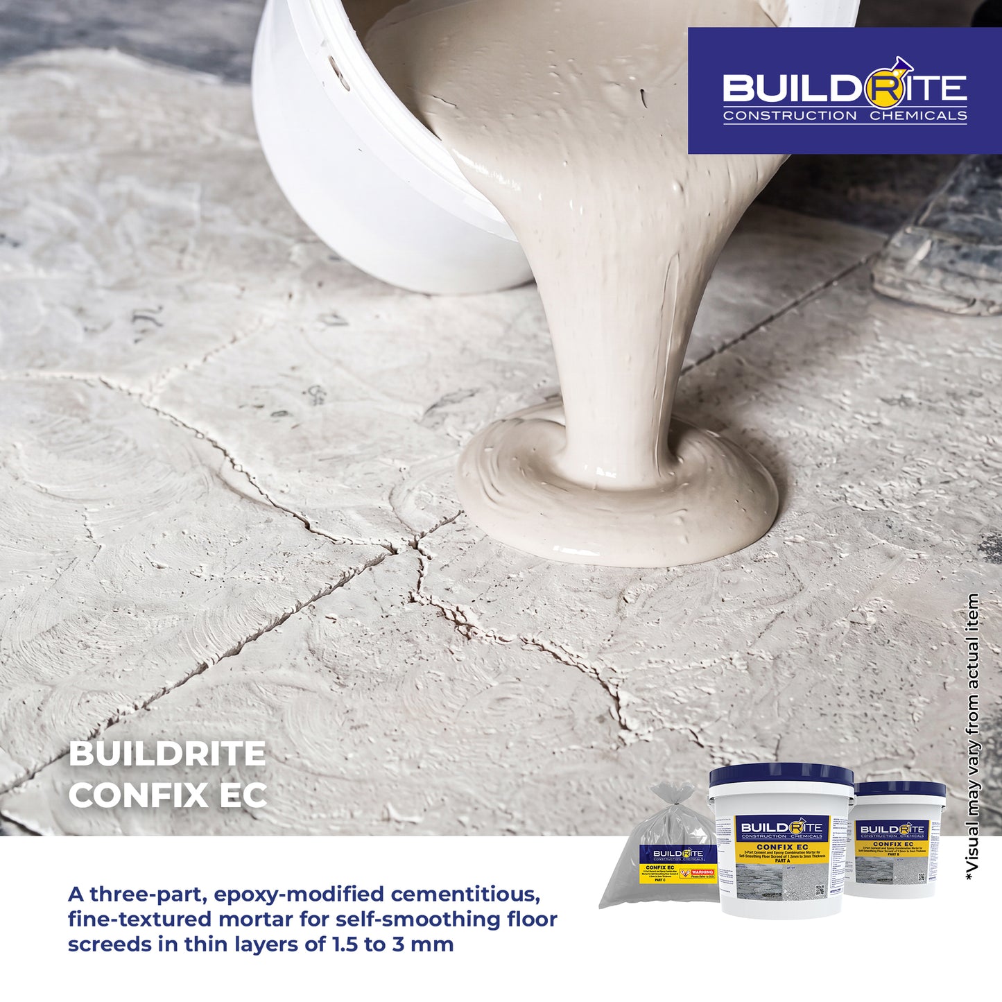 BUILDRITE CONFIX EC - 3-Part Cement and Epoxy Combination Mortar for Self-smoothing Floor Screed of 1.5 to 3mm Thickness