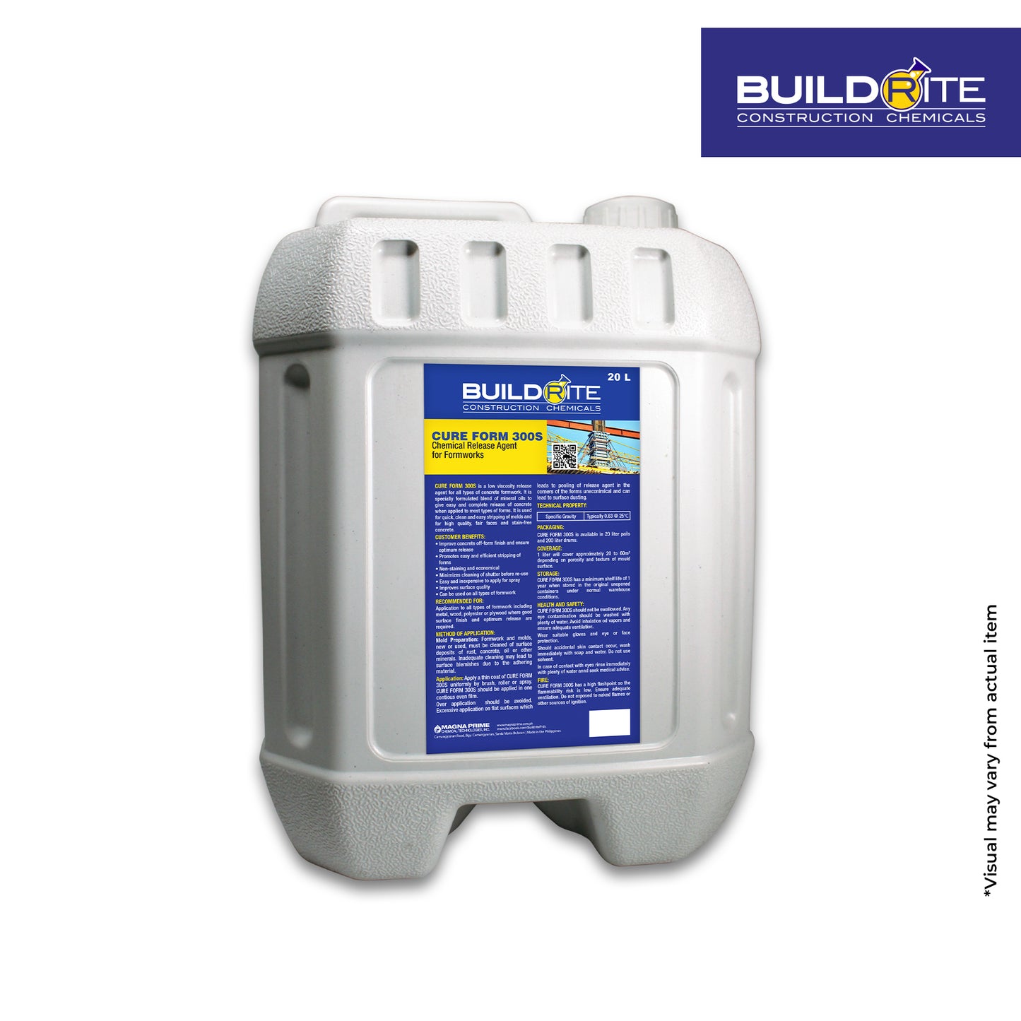 BUILDRITE CUREFORM 300S 20L - Chemical Release Agent for Formworks