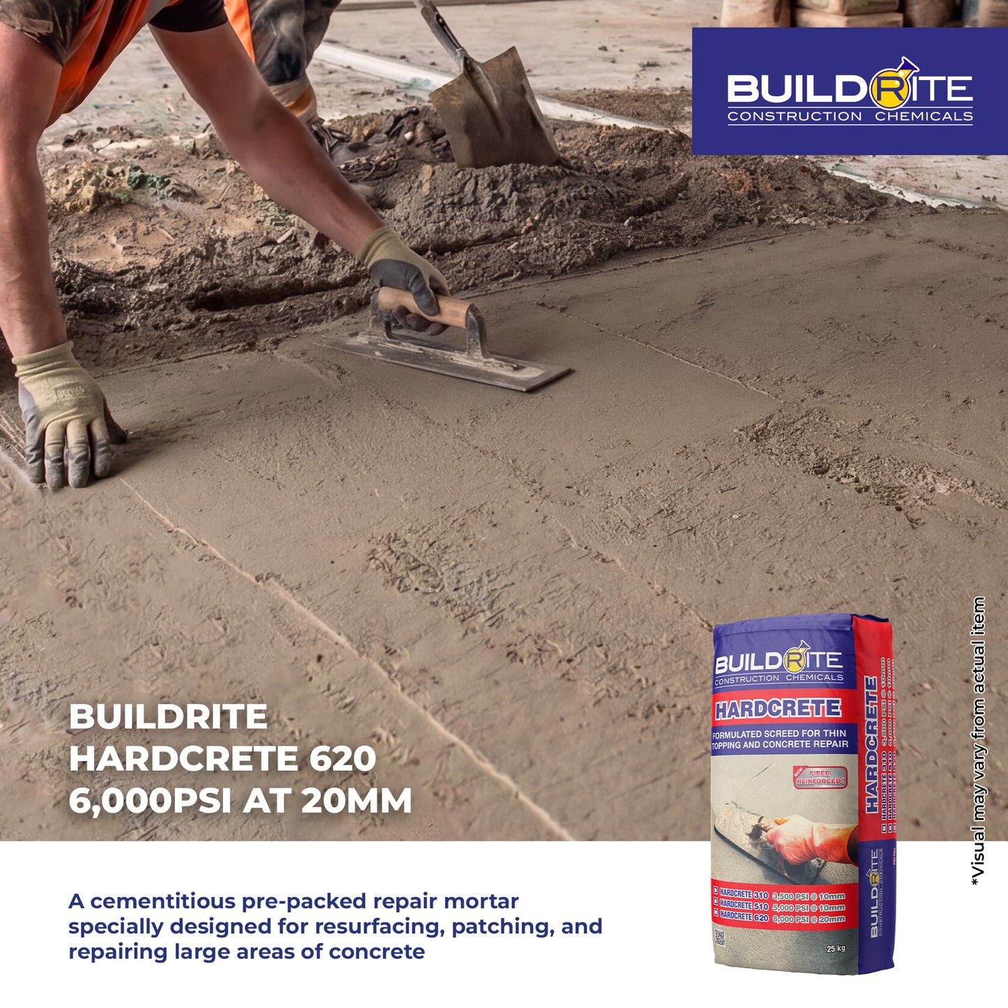 BUILDRITE HARDCRETE 620 - Cementitious Compound for Re-Instatement of Concrete Pavements 20mm Thickness at 6000 psi