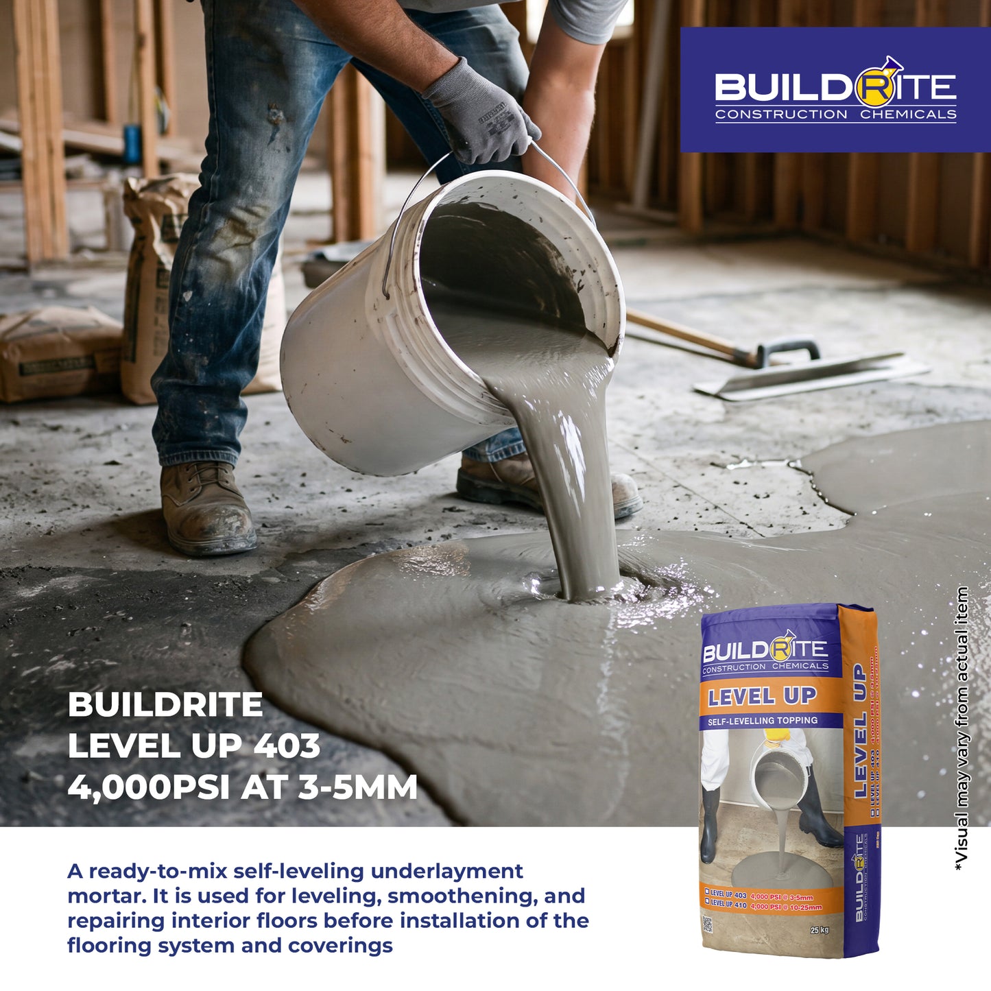 BUILDRITE LEVEL UP 403 - Self-Leveling Compound 3-5mm Thickness at 4000 psi