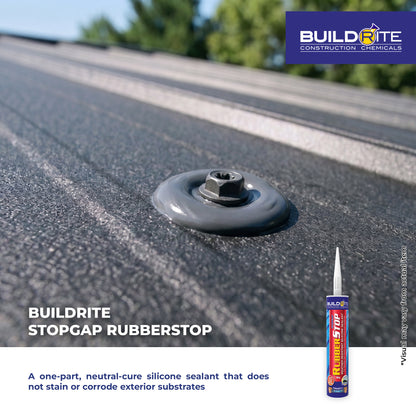 BUILDRITE STOPGAP RUBBERSTOP - Weather Resistant Silicone Sealant for Roofing, Nail Heads, Gutter, Downspout, and Plumbings
