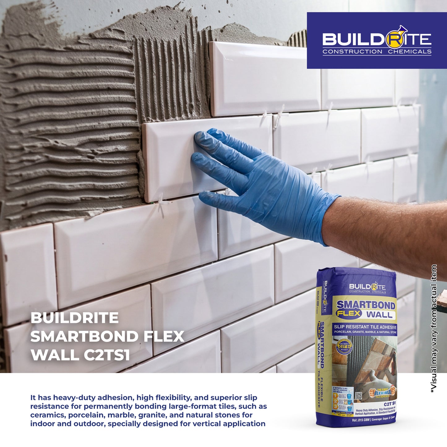 BUILDRITE SMARTBOND FLEX WALL C2TS1 0.015CBM - Slip Resistant Tile Adhesive