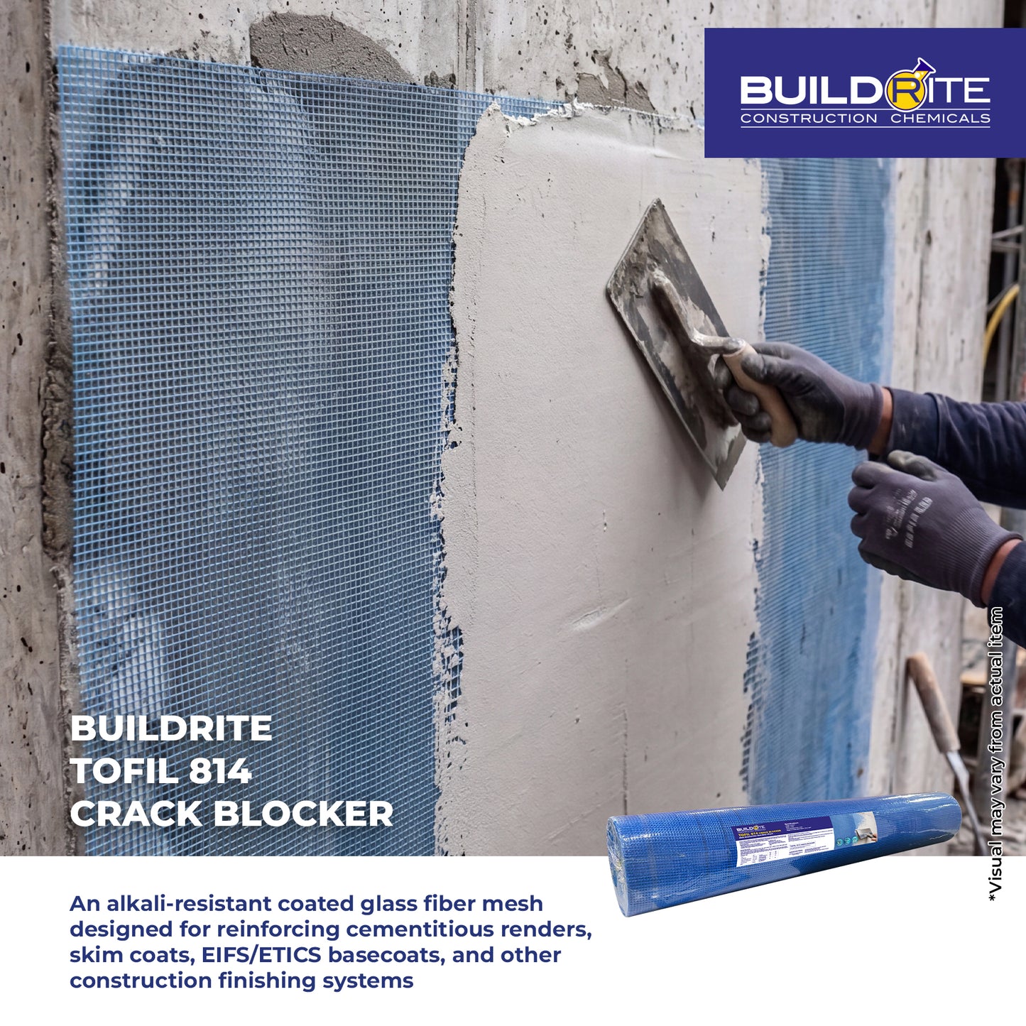 BUILDRITE TOFIL 814 CRACK BLOCKER 1M X 50M - Alkali-Resistant Coated Fiberglass Mesh