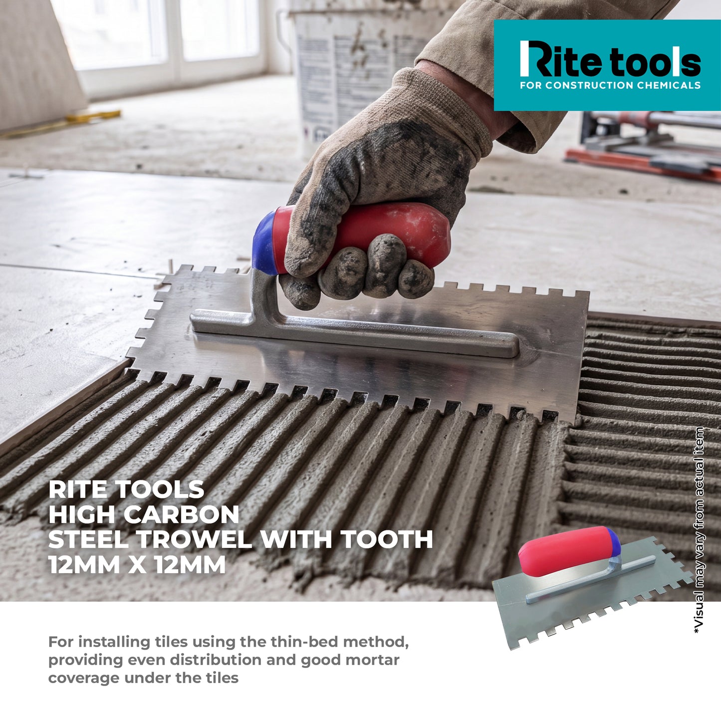 RITE TOOLS HIGH CARBON STEEL TROWEL WITH TOOTH  12MM X 12MM