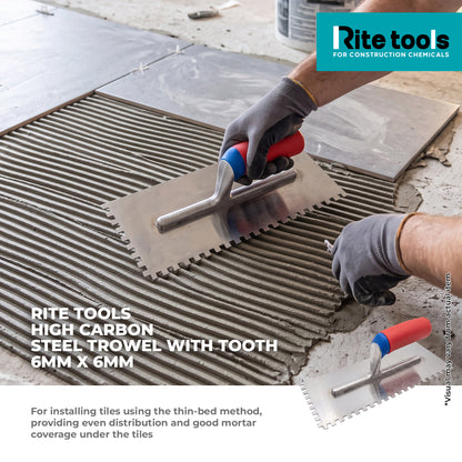 RITE TOOLS HIGH CARBON STEEL TROWEL WITH TOOTH  6MM X 6MM