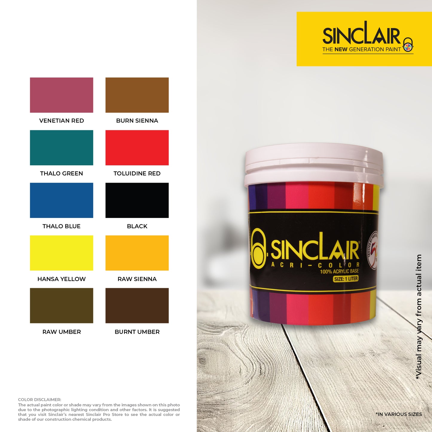 SINCLAIR ACRI COLOR 1L - Acrylic Water-Based Flat-Finish Paint