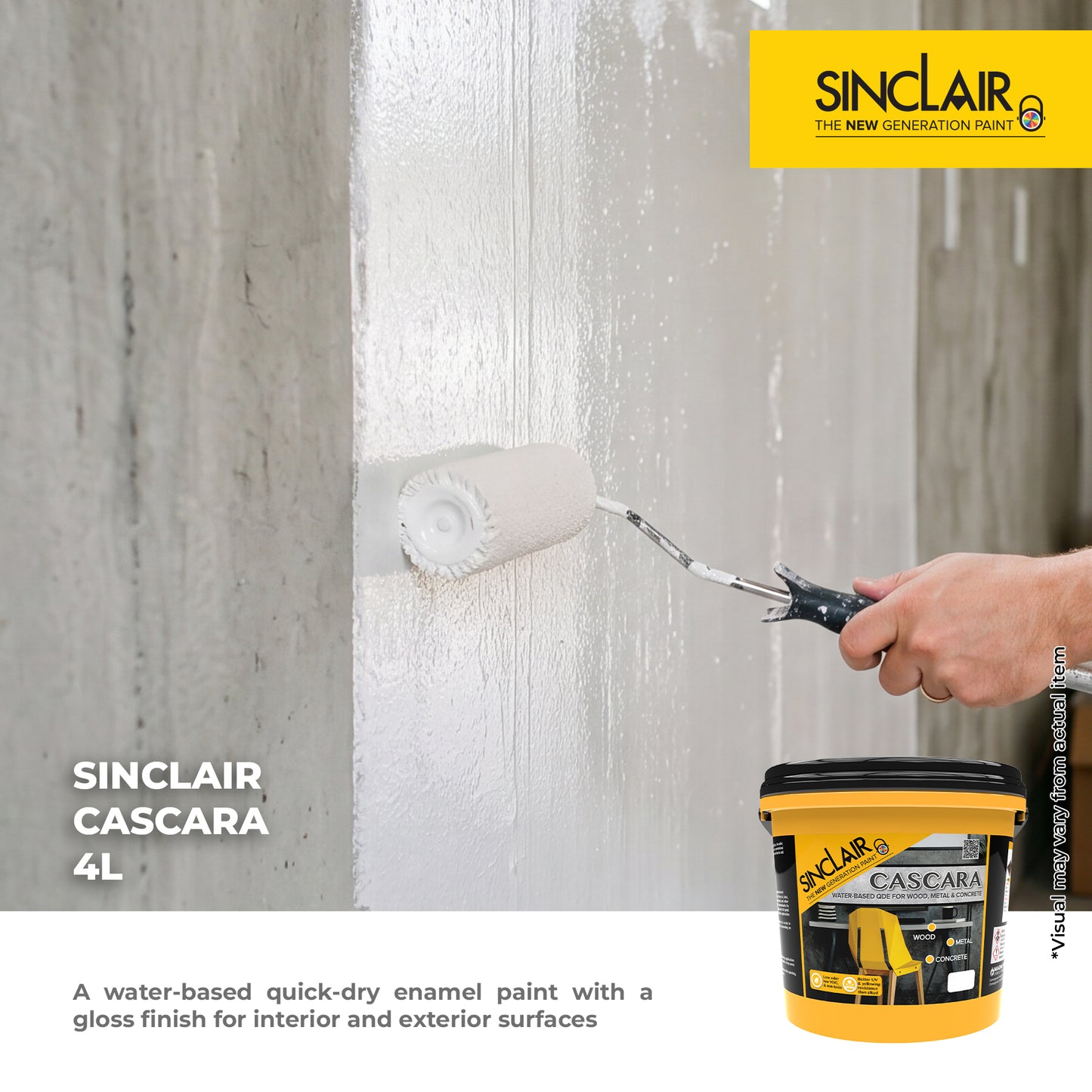 SINCLAIR CASCARA 4L - Water-Based Quick Dry Enamel for Wood, Metal, and Concrete