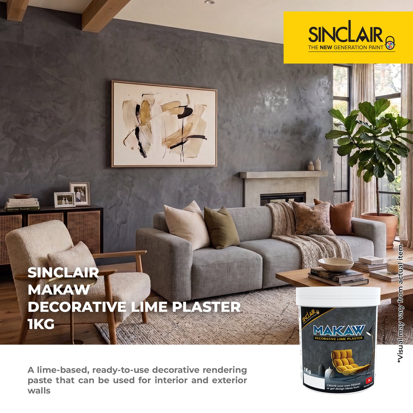 SINCLAIR PAINTS MAKAW DECORATIVE LIME PLASTER 1KG  - Textured Decorative Coating
