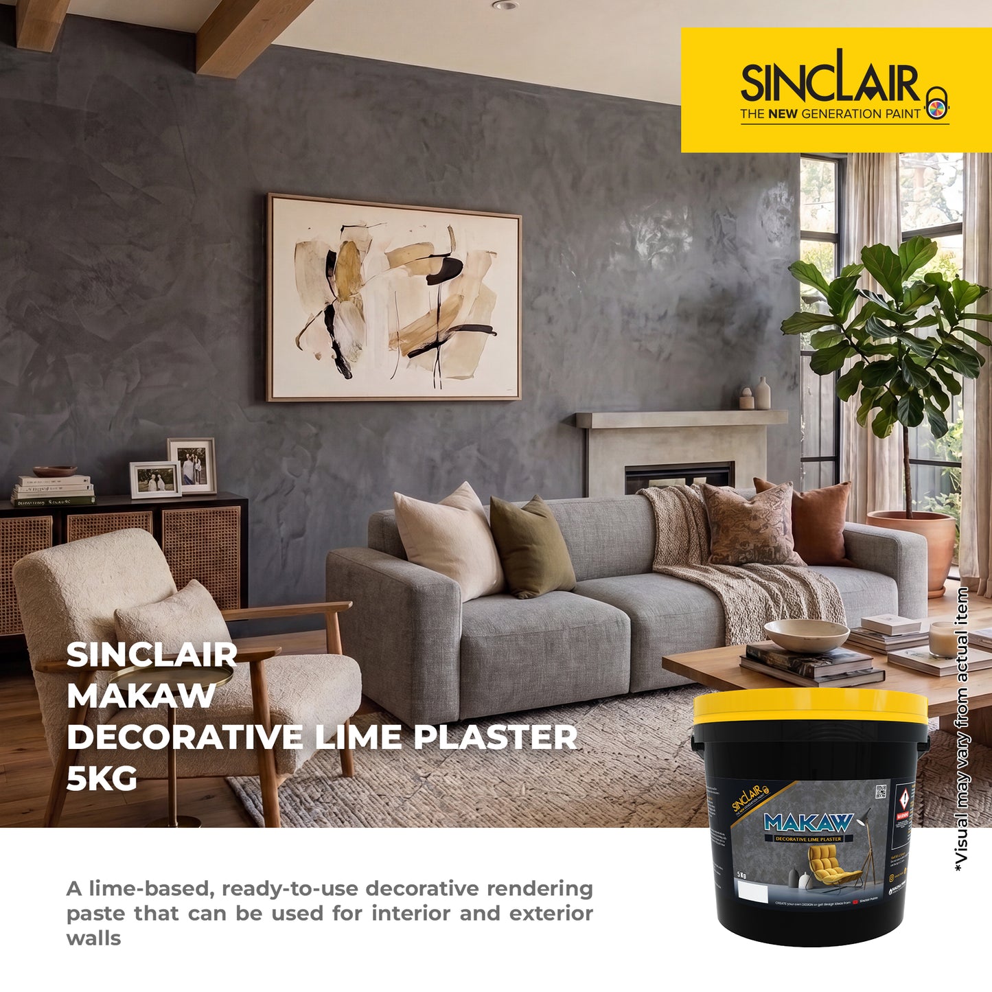 SINCLAIR PAINTS MAKAW DECORATIVE LIME PLASTER 5KG  - Textured Decorative Coating